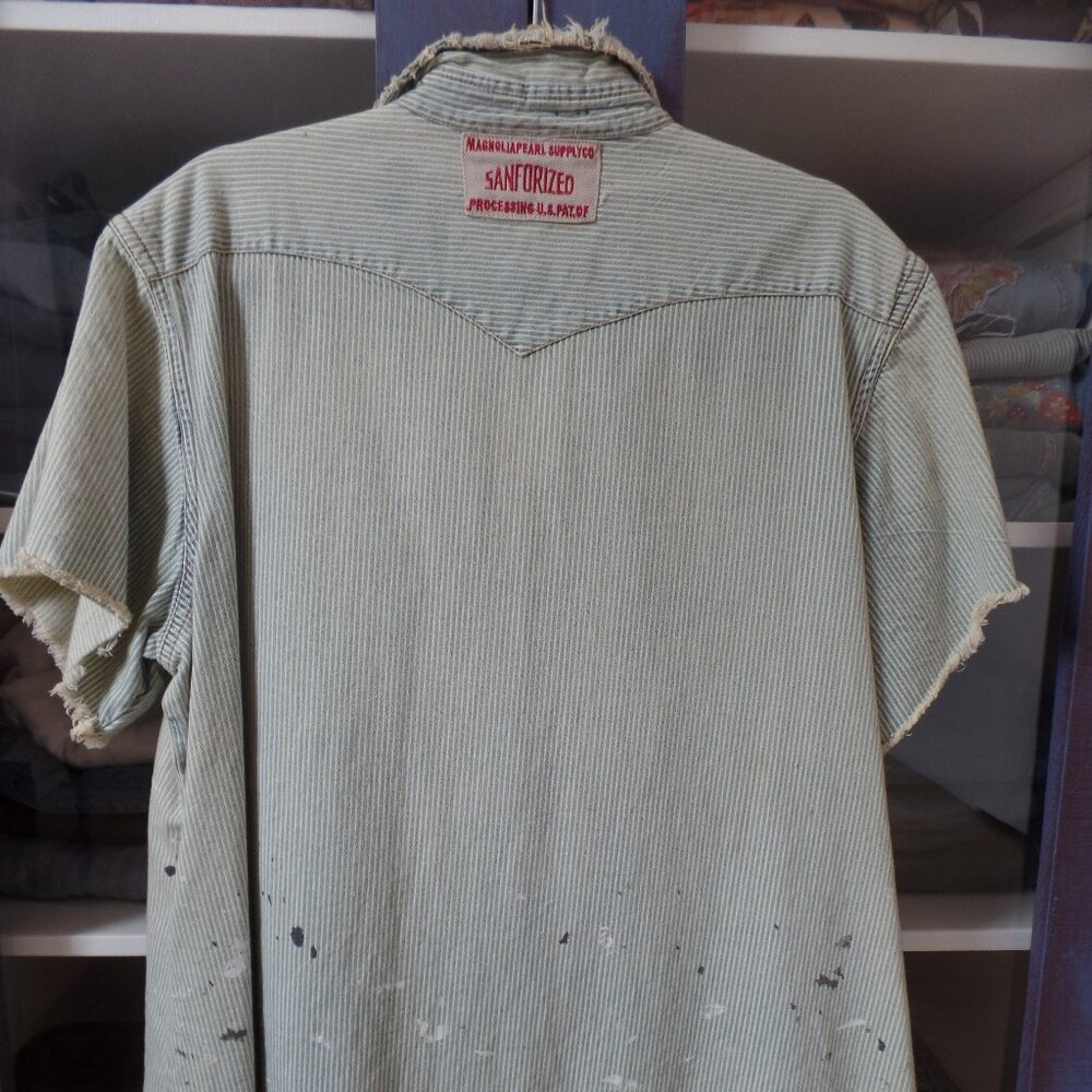MAGNOLIA PEARL Marfa DENIM RAILROAD STRIPE Workshirt Top Shirt Blouse NWT *RARE* - Picture 4 of 9